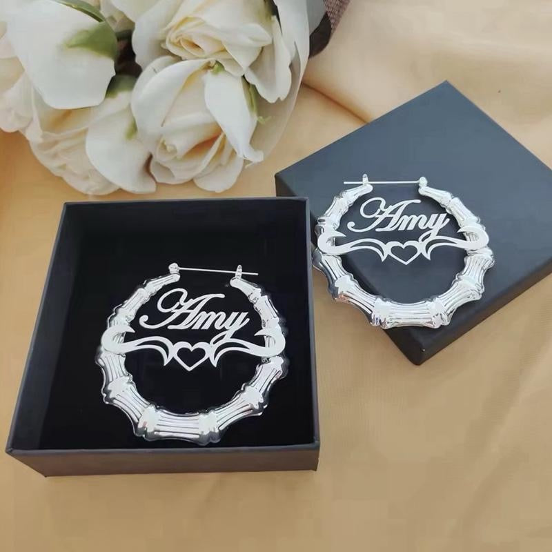 Custom Nameplate Bamboo Earrings