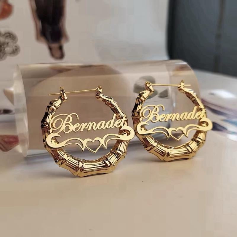 Custom Nameplate Bamboo Earrings