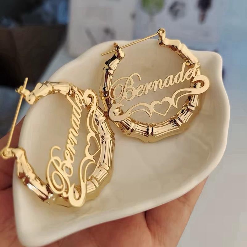 Custom Nameplate Bamboo Earrings