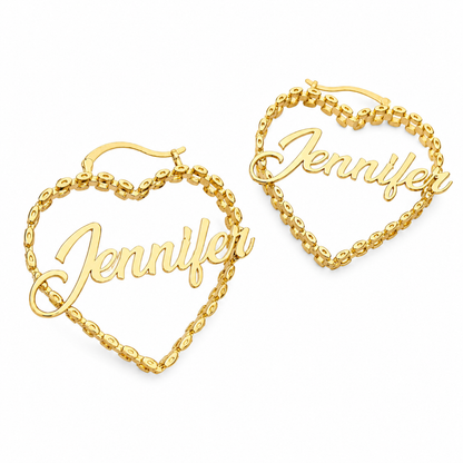 Nameplate Heart Hoop Earrings