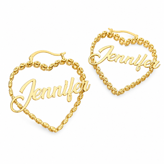 Nameplate Heart Hoop Earrings