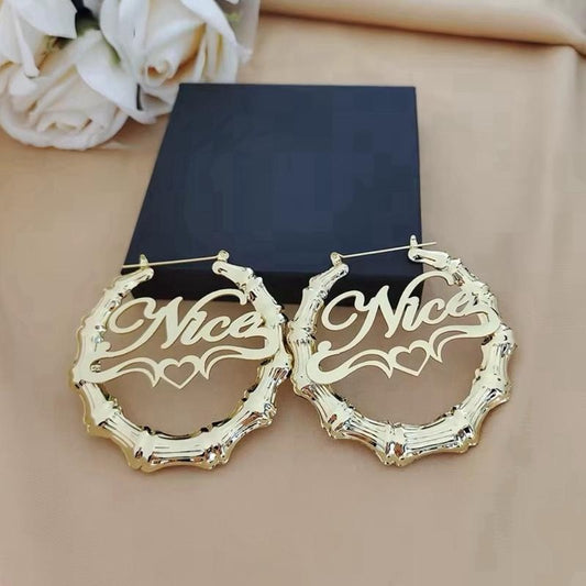 Custom Nameplate Bamboo Earrings